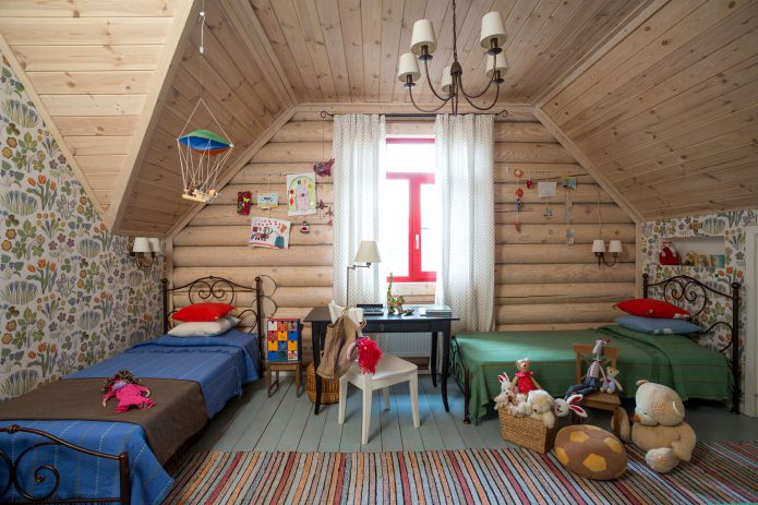 внутренняя отделка бревенчатого дома: детская комната