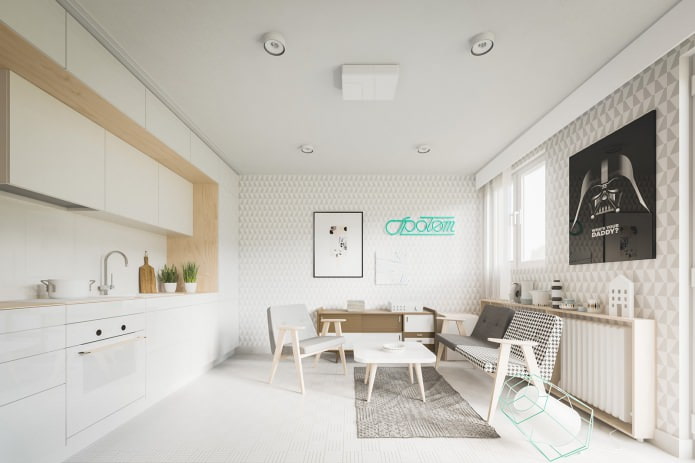 дизайн квартиры-студии 20 кв. м. в белых тонах