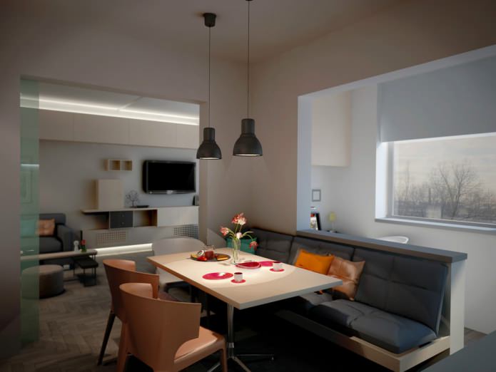 дизайн кухни совмещенной с балконом в однокомнатной квартире серии П-44
