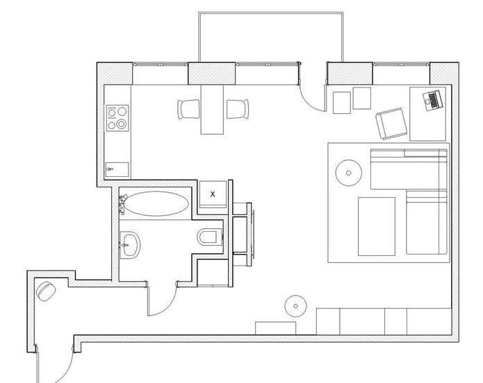 Планировка однокомнатной квартиры-студии 47 кв. м.