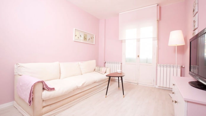 светло розовый в дизайне гостиной комнаты