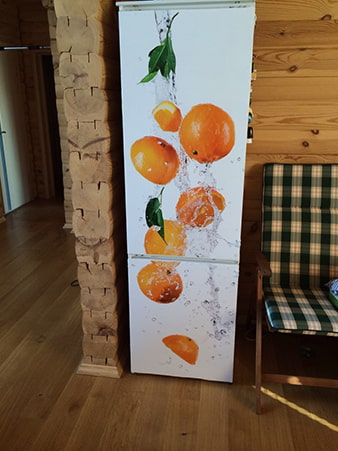 обои с рисунком фруктов на холодильник