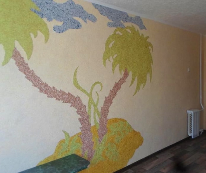 рисунок пальмы на острове на стене