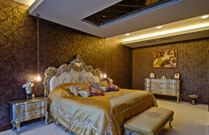 коричневая спальня в классическом стиле