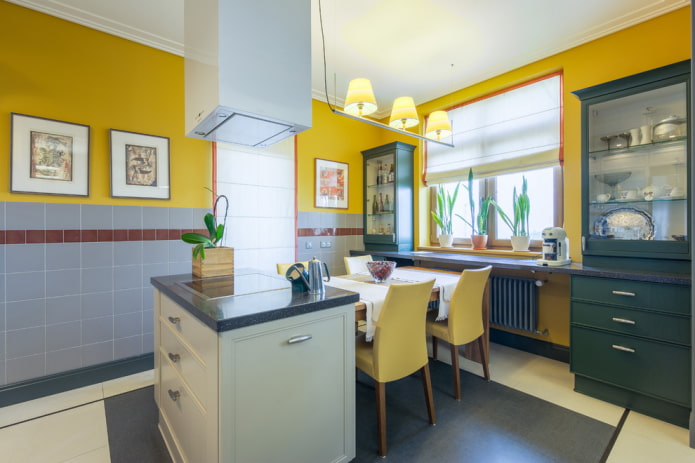 цветовые сочетания на стенах в интерьере кухни