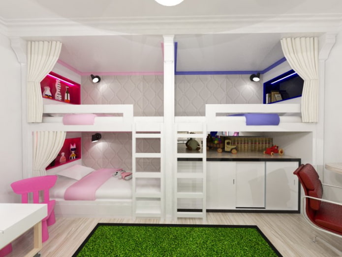 дизайн комнаты для троих разнополых детей