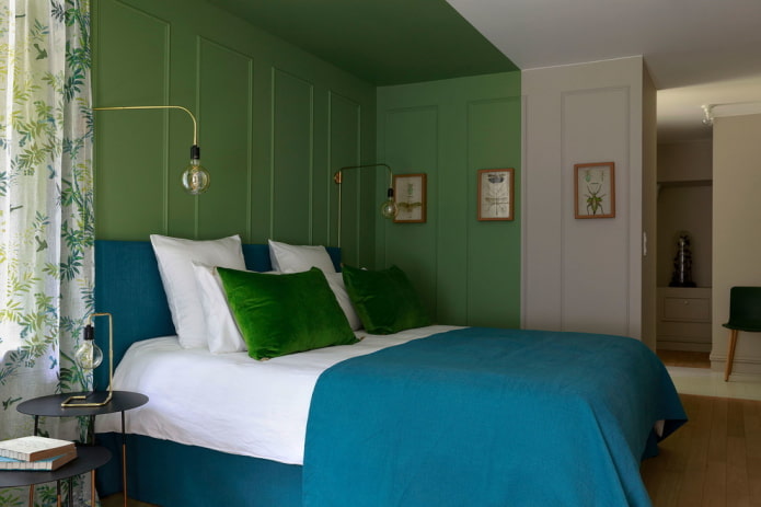 декорирование спальни в зеленых тонах