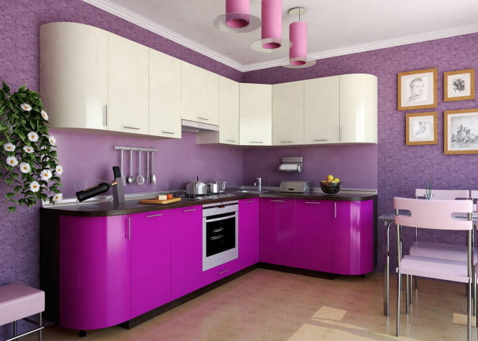 отделка кухни в фиолетовых тонах