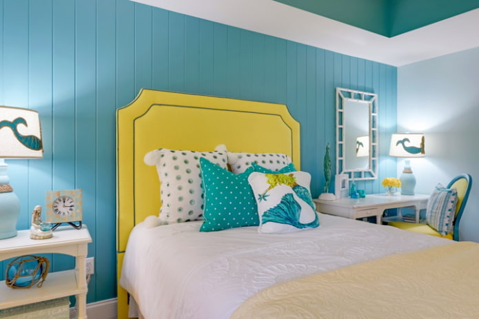 желто-голубой интерьер детской комнаты