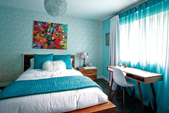 мебель в интерьере голубой спальни