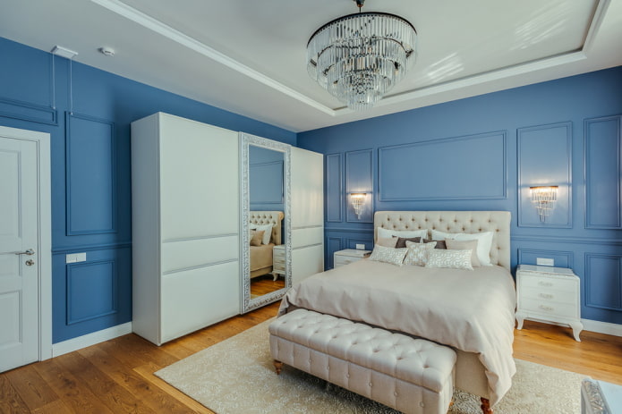 мебель в интерьере голубой спальни