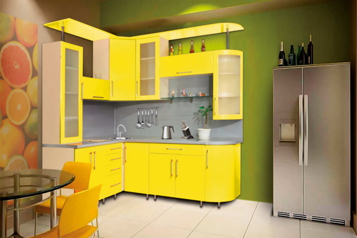интерьер кухни в желто-зеленых тонах