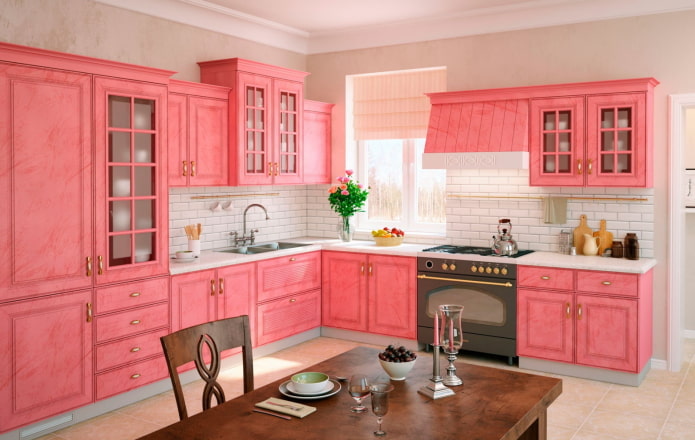 розовый интерьер кухни в стиле прованс