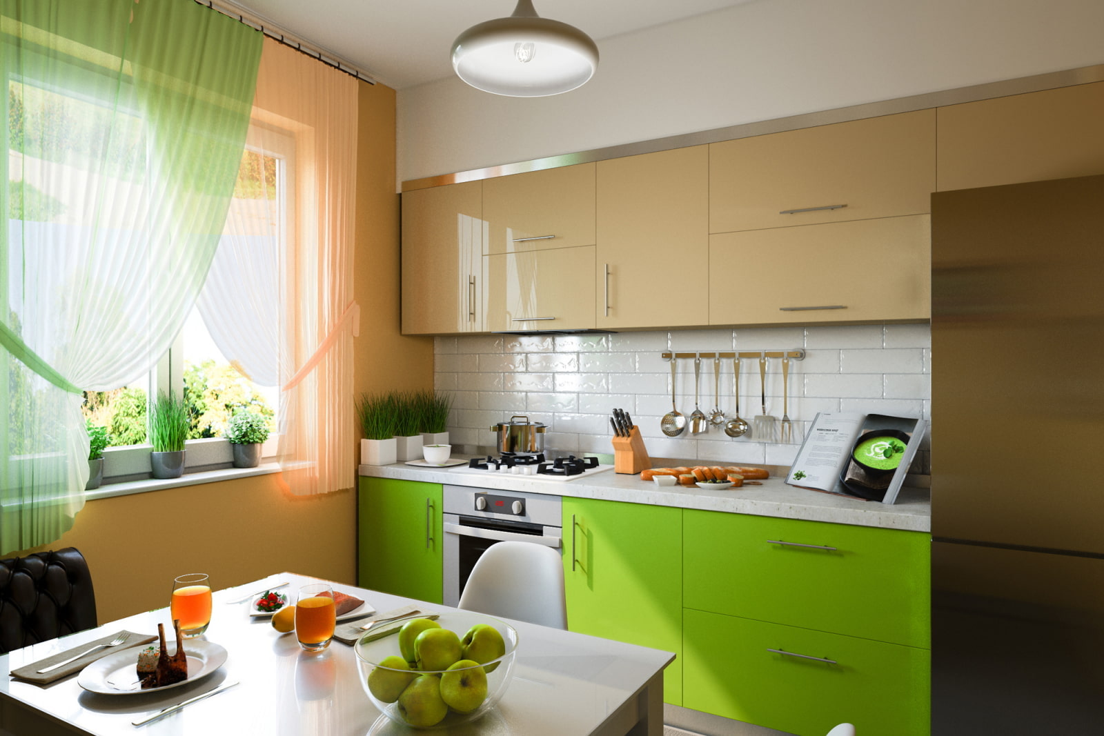 Кухня Зеленая С Бежевым