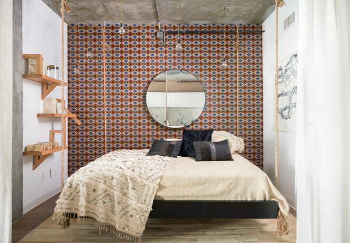 текстиль и декор в интерьере спальни в индустриальном стиле