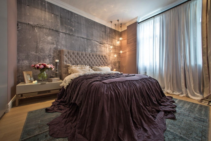 текстиль и декор в интерьере спальни в индустриальном стиле