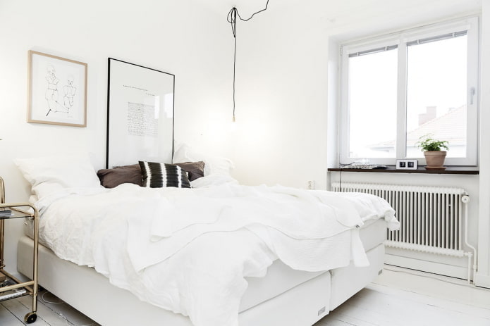 белый интерьер спальни в скандинавском стиле