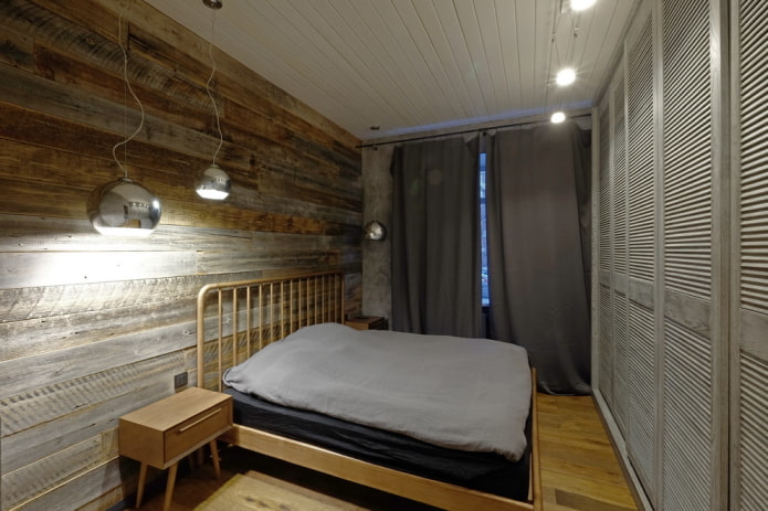 спальная комната в стиле лофт в хрущевке