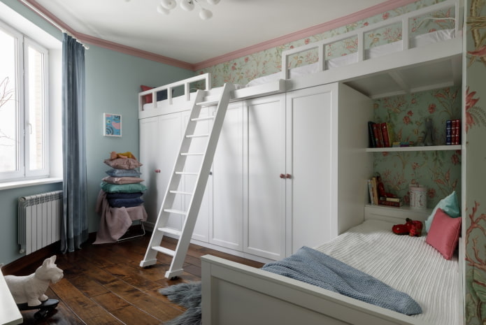 хранение вещей в интерьере спальни для разнополых детей