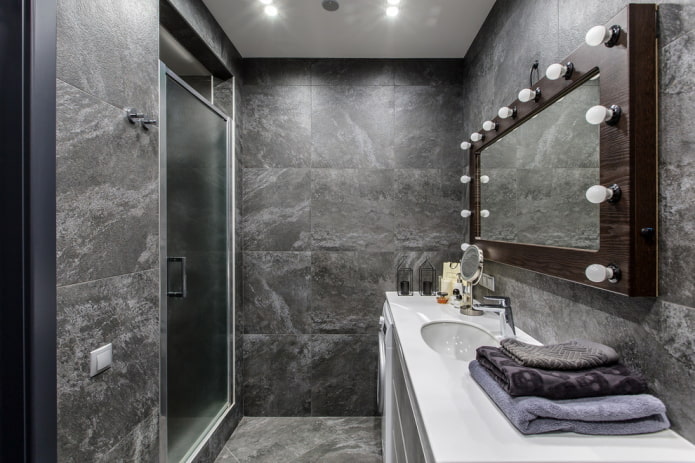 серый интерьер ванной в стиле лофт
