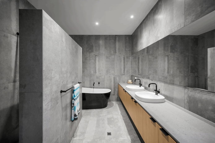 серый интерьер ванной в стиле минимализм