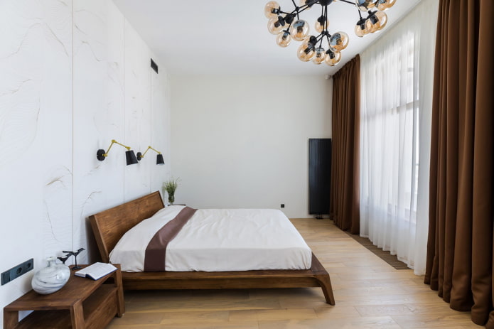 интерьер бело-коричневой спальной комнаты