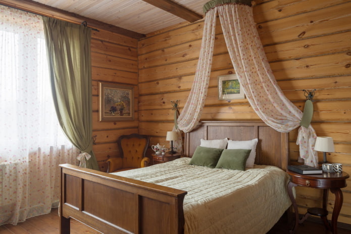 интерьер коричневой спальни в стиле кантри