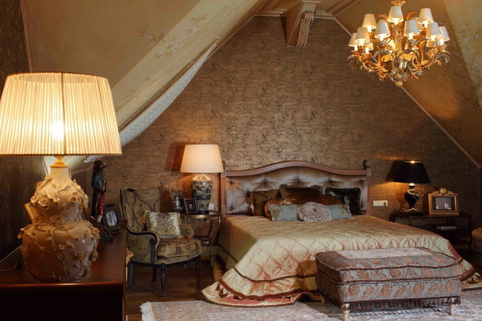 интерьер коричневой спальни в викторианском стиле