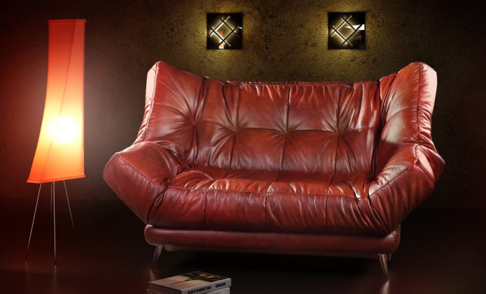 кожаный красный диван