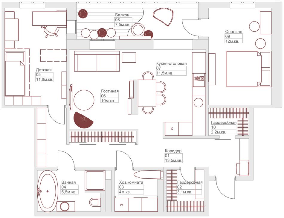 Дизайн Проект 3 Комнатной Квартиры 80
