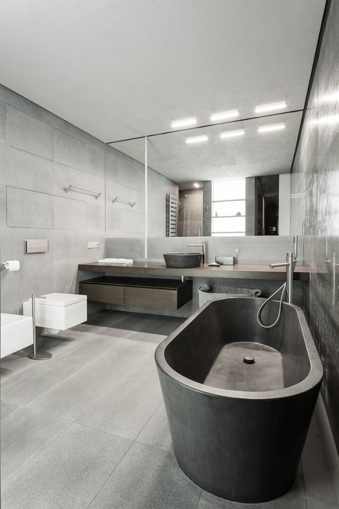 дизайн ванной комнаты в сером цвете