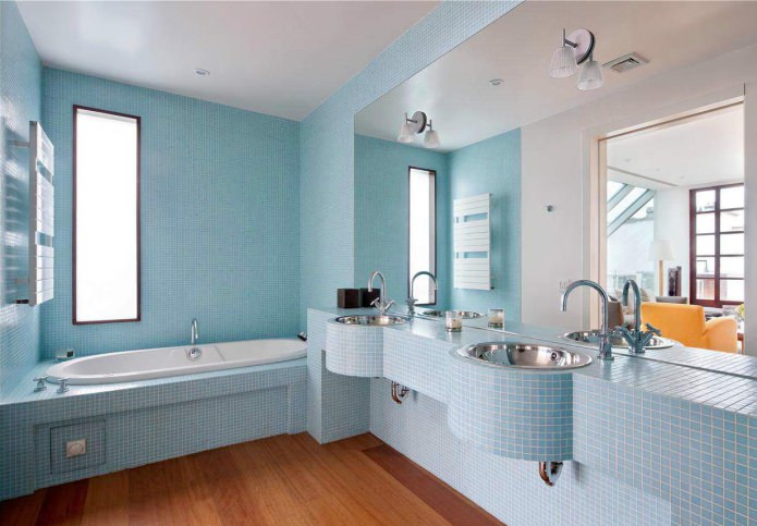 Дизайн голубой ванной комнаты