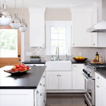 Дизайн белой кухни с черной столешницей: 80 лучших идей, фото в интерьере-15