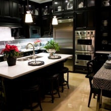 Черный гарнитур в интерьере в кухне: дизайн, выбор обоев, 90 фото-16