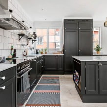Черный гарнитур в интерьере в кухне: дизайн, выбор обоев, 90 фото-15