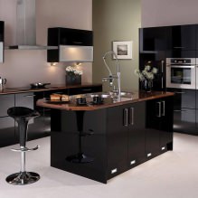 Черный гарнитур в интерьере в кухне: дизайн, выбор обоев, 90 фото-27