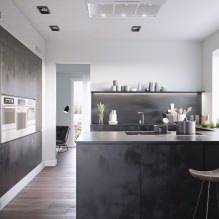 Черный гарнитур в интерьере в кухне: дизайн, выбор обоев, 90 фото-29