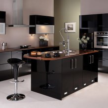Черный гарнитур в интерьере в кухне: дизайн, выбор обоев, 90 фото-24