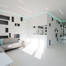Фото потолков из гипсокартона для зала: одноуровневые, двухуровневые, дизайн, подсветка-5