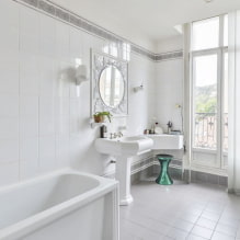Белая ванная комната: дизайн, сочетания, отделка, сантехника, мебель и декор-3