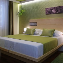 Зеленая спальня: оттенки, сочетания, выбор отделки, мебели, штор, освещения-3