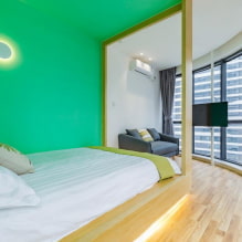 Зеленая спальня: оттенки, сочетания, выбор отделки, мебели, штор, освещения-5