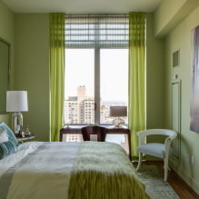 Зеленая спальня: оттенки, сочетания, выбор отделки, мебели, штор, освещения-7