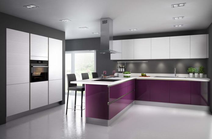 дизайн кухни в серо-фиолетовых тонах