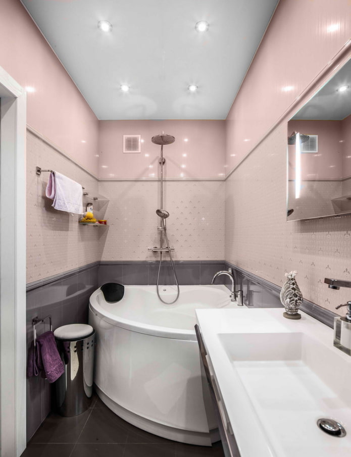 комбинированная ванная с розовой и серой гаммой