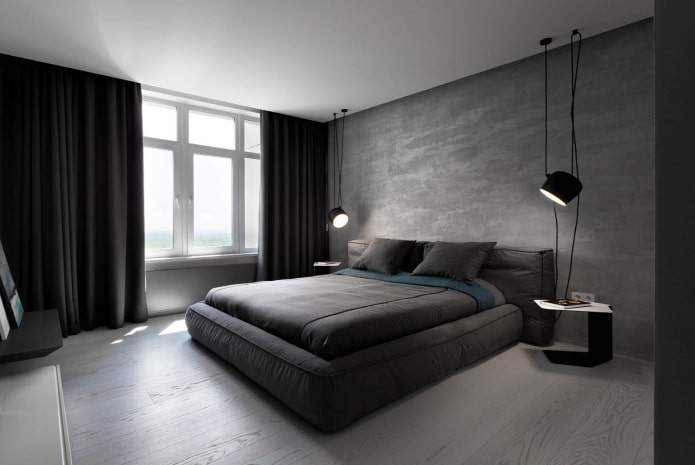 минималистичная спальня с белым потолком