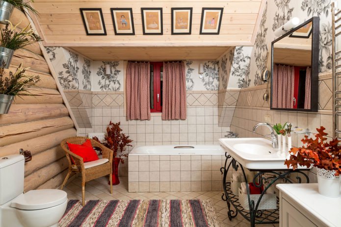 дизайн ванной в деревянном доме из бревна