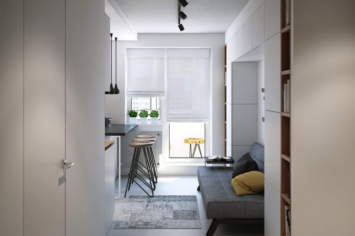 дизайн кухни-гостиной в однокомнатной квартире 43 кв. м.