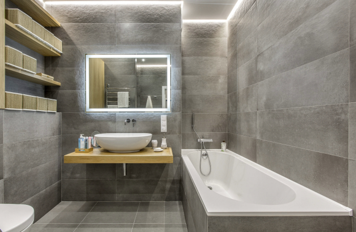 Серая плитка для ванной в стиле минимализм