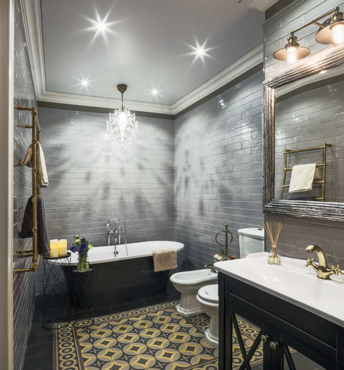 серая плитка для ванной в стиле лофт
